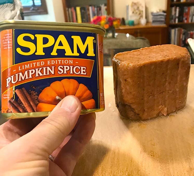 Photo of a can of pumpkin spice spam
