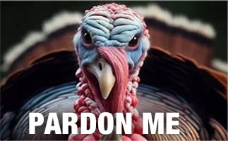 Photo of a turkey with a caption of Pardon Me